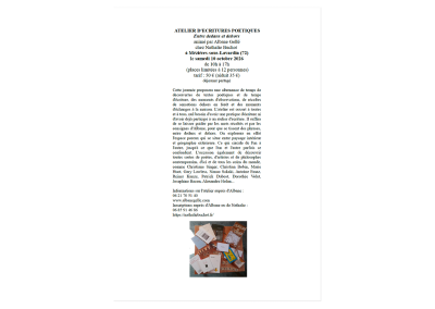 Atelier d&rsquo;écriture poétique avec Albane Gellé – 10 octobre- Lirécrire en Sarthe